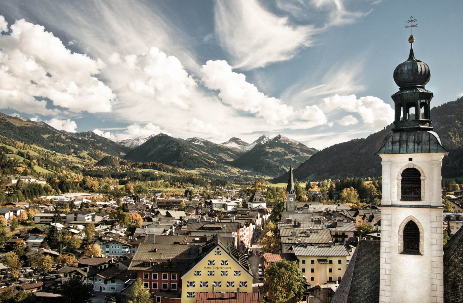 Kitzbühel surrounded by mountains and forests
